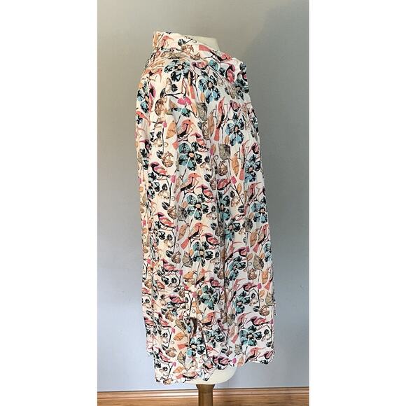 Talbots Blouse Sz 2X Bird Print Long Sleeves Roll Tab Teacher Art To Wear Casual - Picture 3 of 9